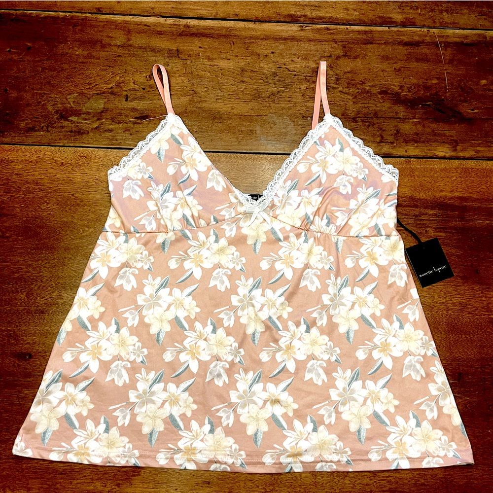NWT Nanette Lepore pink floral Hawaiian lace adjustable strap tank top size 2X